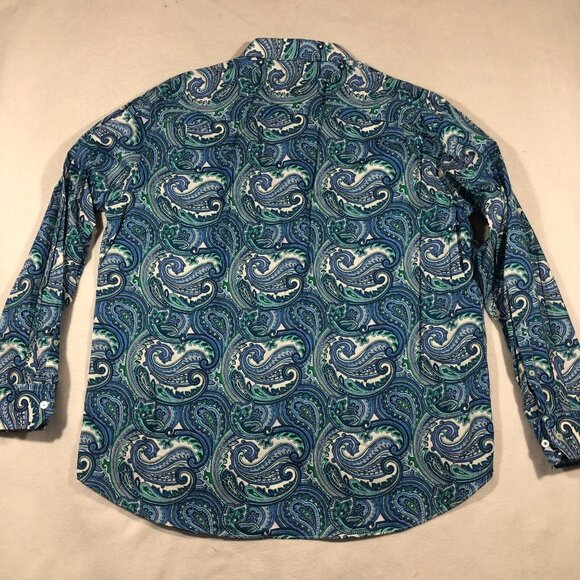 Alan Flusser Shirt Mens XXL Paisley Print Button Down Shirt Casual Contrast Cuff - Picture 8 of 14